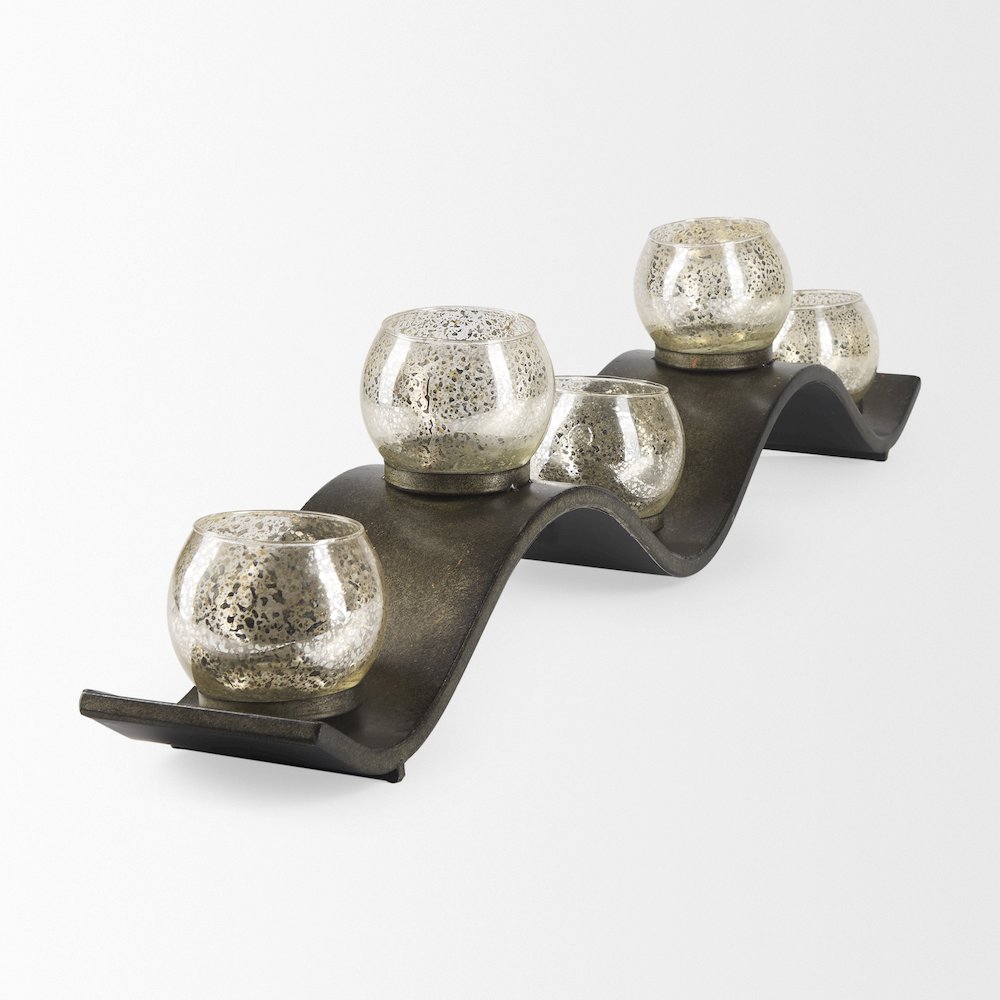 Lux Copper Metal Five Hurricane Glass Holder Table Candle Holder. Picture 4