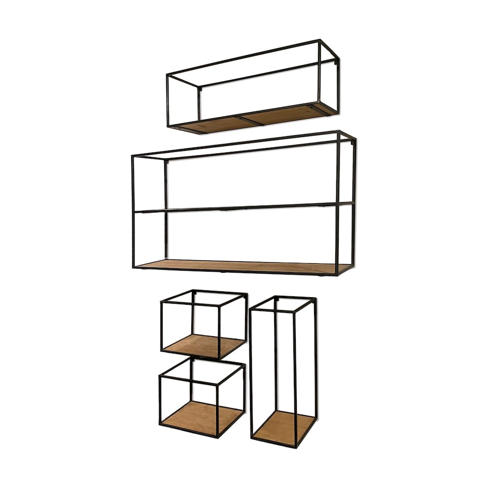 Riaz Set of 5 Wood & Metal Shelves. Picture 1