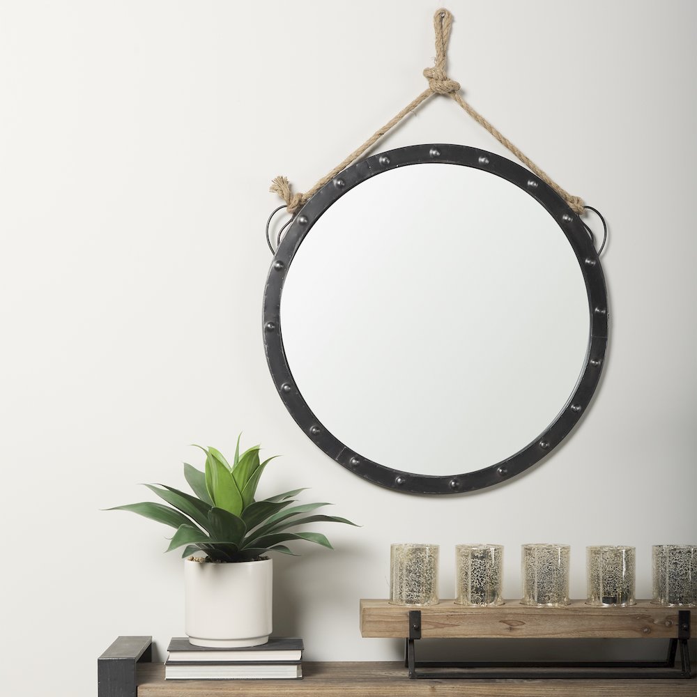 Pendula 27L x 27H Round Metal Frame Mirror. Picture 2
