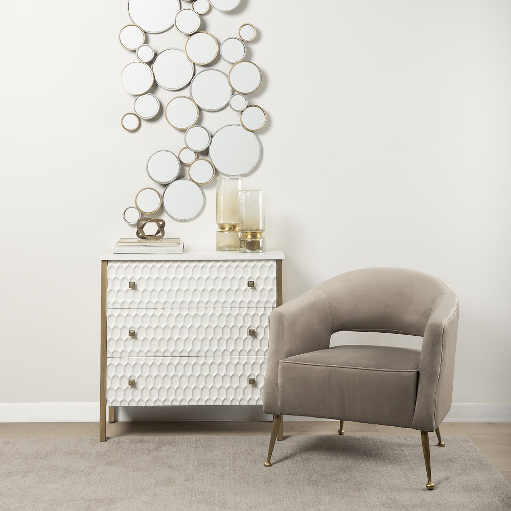 Savannah White Fir Veneer w/ Gold Metal 3-Drawer Accent Cabinet. Picture 10