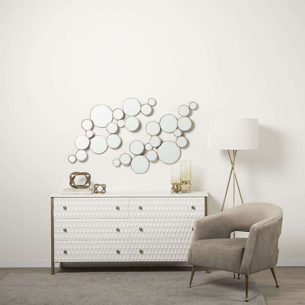 Savannah White Fir Veneer w/ Gold Metal Accents 6-Drawer Sideboard. Picture 12