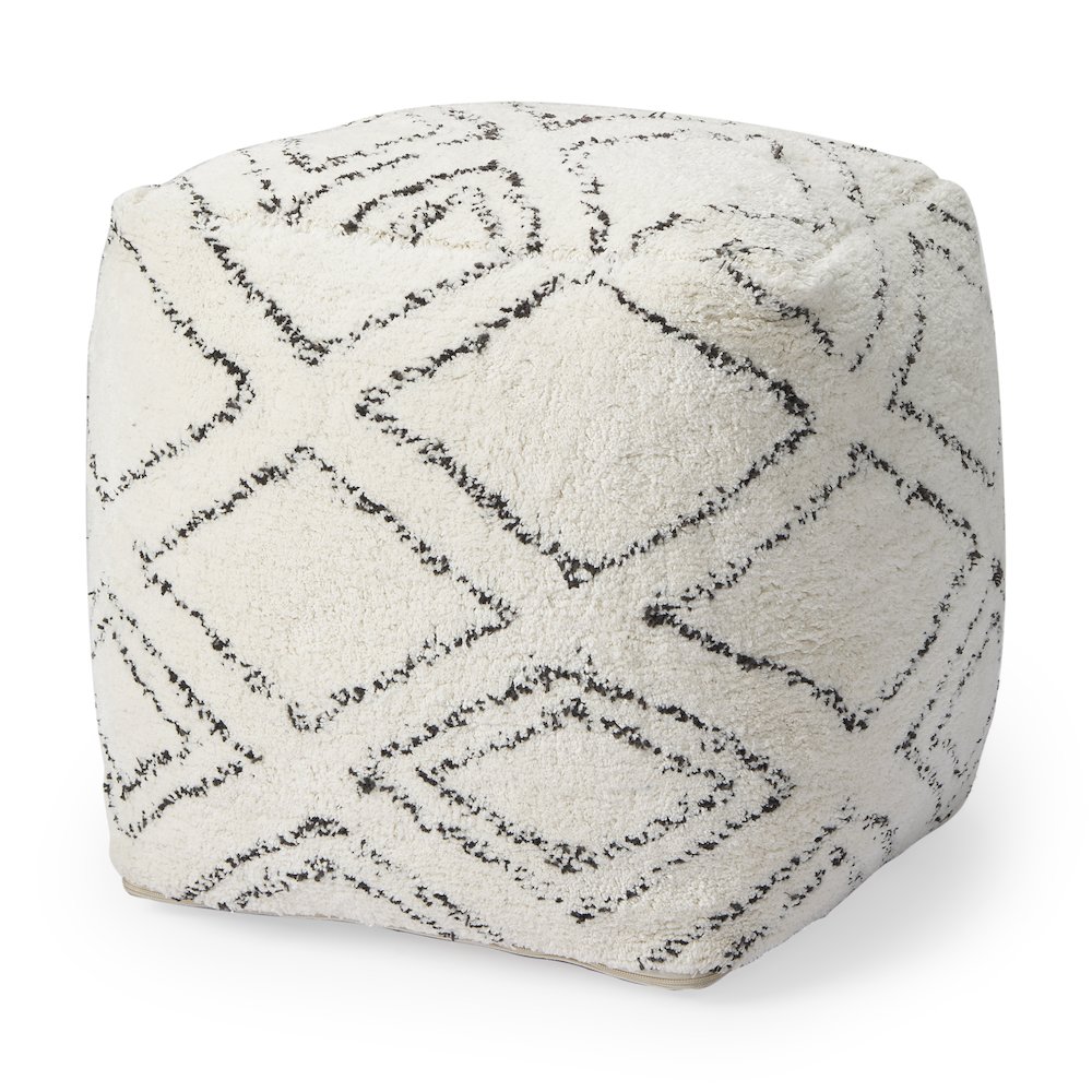 Tapir Beige Cotton Argyle Pattern Square Pouf. Picture 1