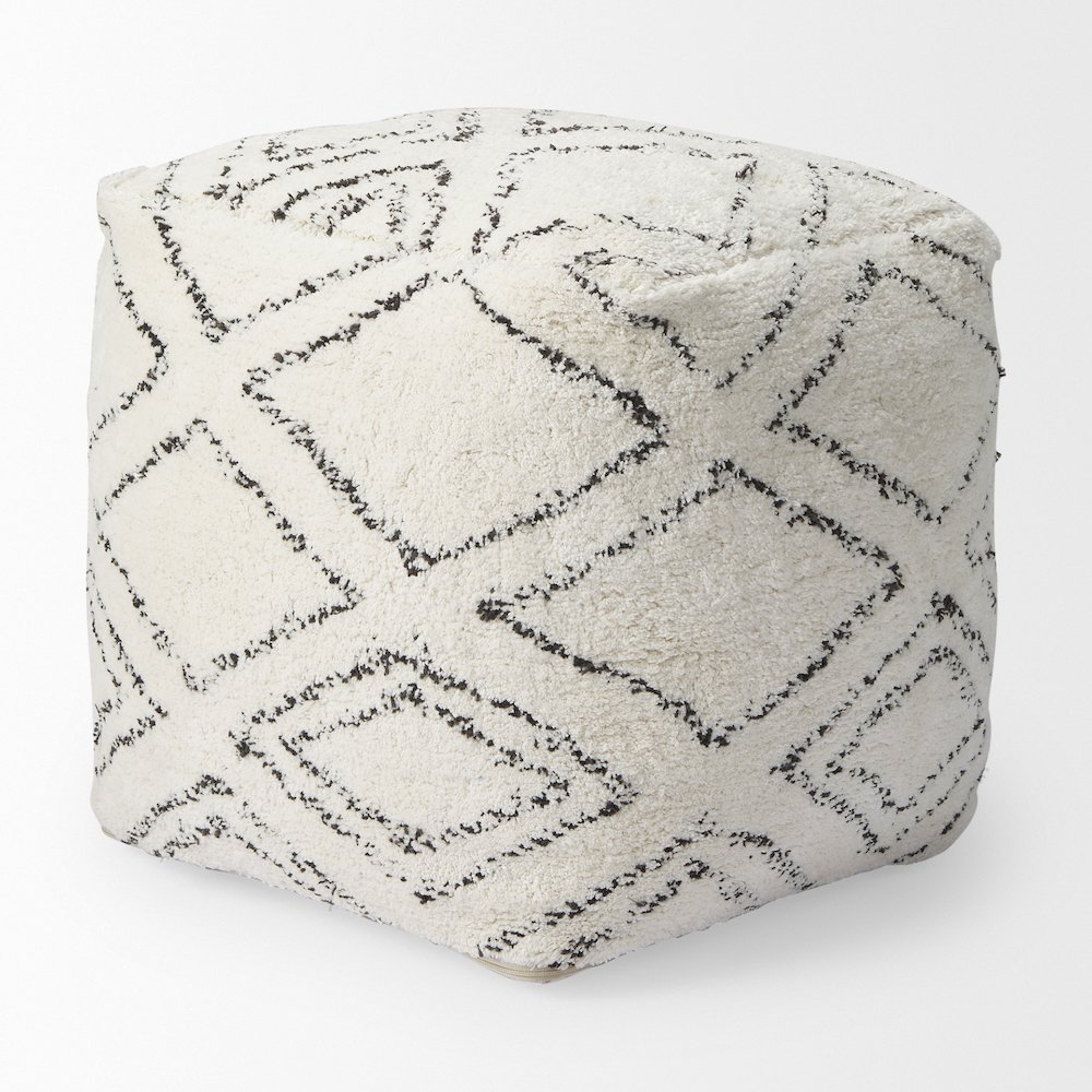 Tapir Beige Cotton Argyle Pattern Square Pouf. Picture 3