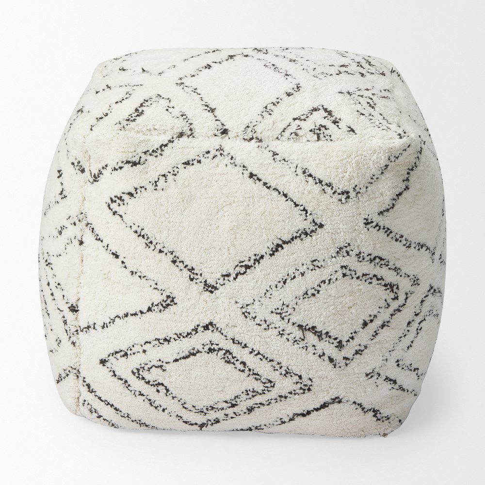 Tapir Beige Cotton Argyle Pattern Square Pouf. Picture 4
