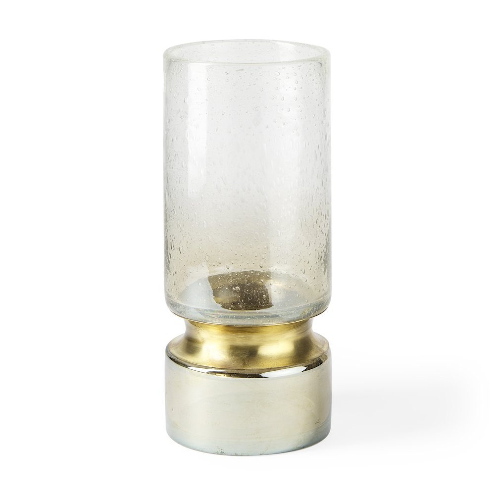 Adriatic I Small Brushed Gold Metal Glass Vase. Picture 1