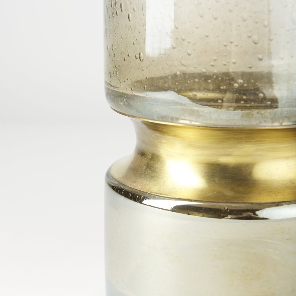 Adriatic I Small Brushed Gold Metal Glass Vase. Picture 5