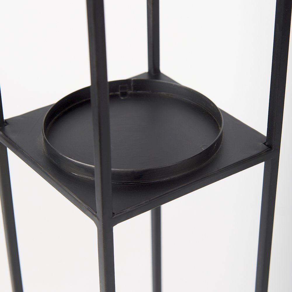 Set of 2 Matte Black Metal and Hurricane Glass Pillar Tabletop Candle Holders. Picture 6