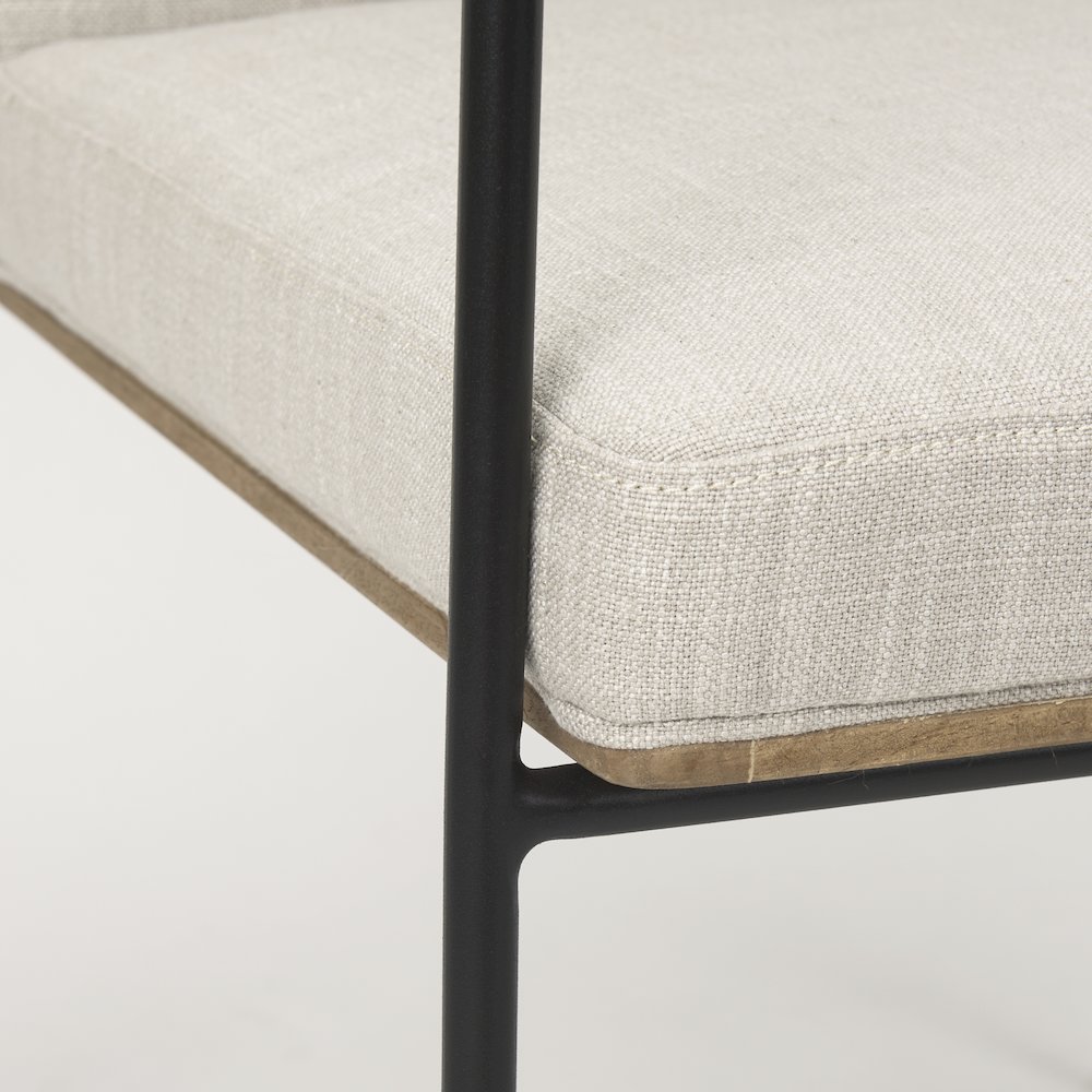 Beige Upholstered Seat w/ Wood Back, Black Metal Frame Dining Chair w/ Arms. Picture 9