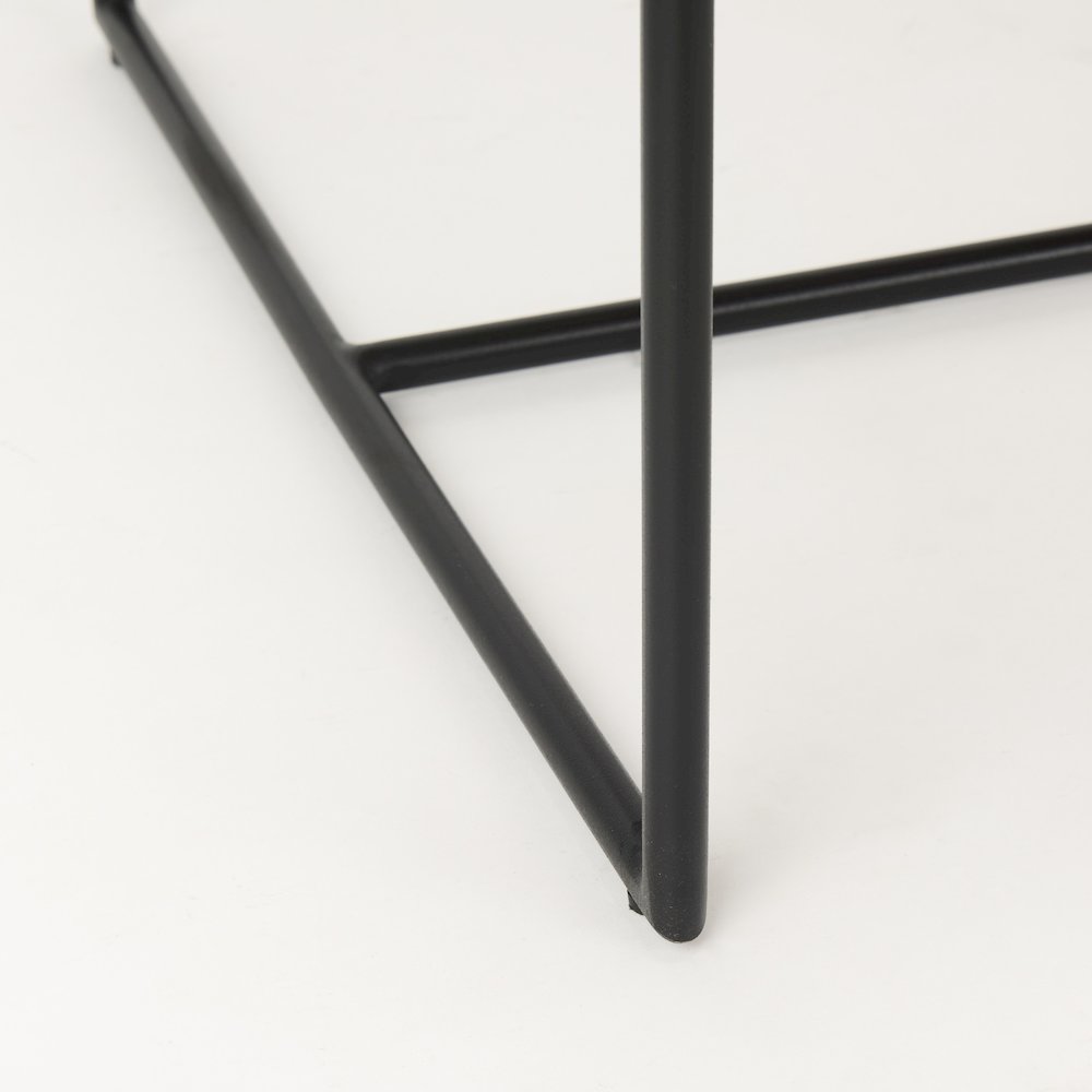 Beige Upholstered Seat w/ Wood Back, Black Metal Frame Dining Chair w/ Arms. Picture 10