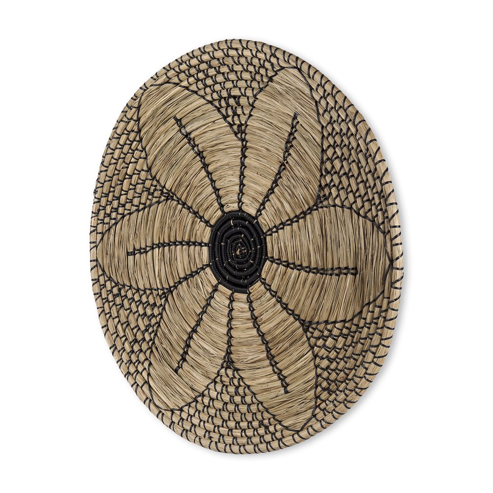Light Brown Seagrass W/Black String Round Wall Hanging Plate. Picture 1