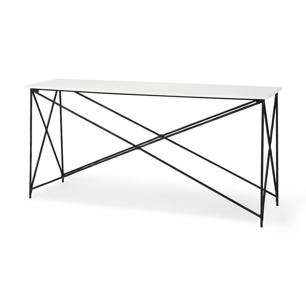 Lorlei Marble Top w/ Black Iron Base Console Table. Picture 1