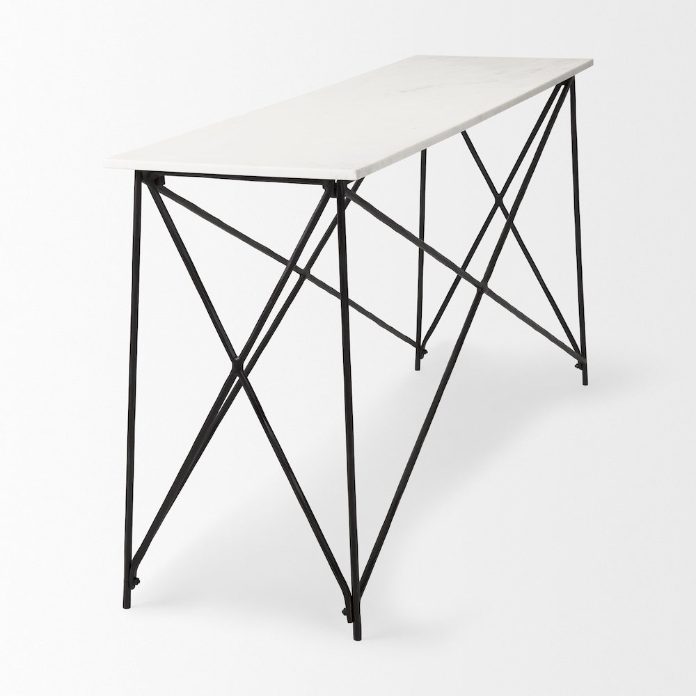Lorlei Marble Top w/ Black Iron Base Console Table. Picture 3