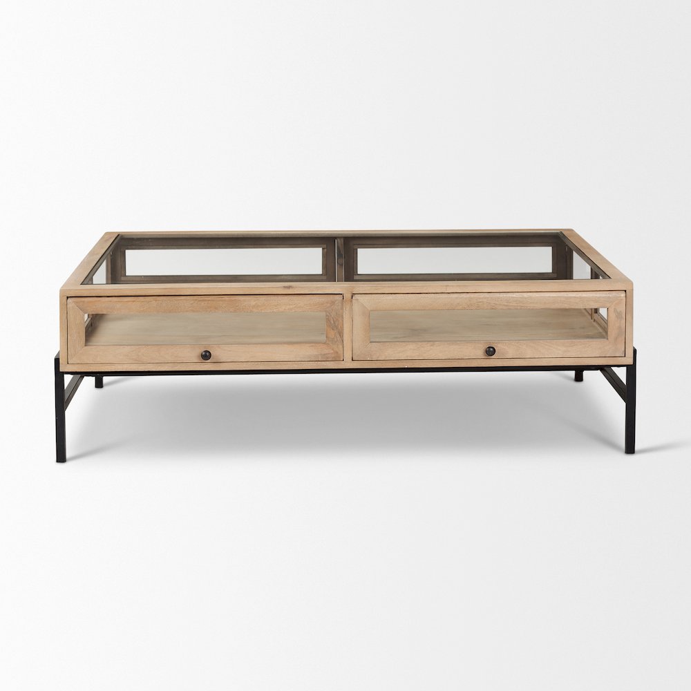 42"L Rectangular Light Brown Wood w/ Black Metal Base Display Coffee Table. Picture 3