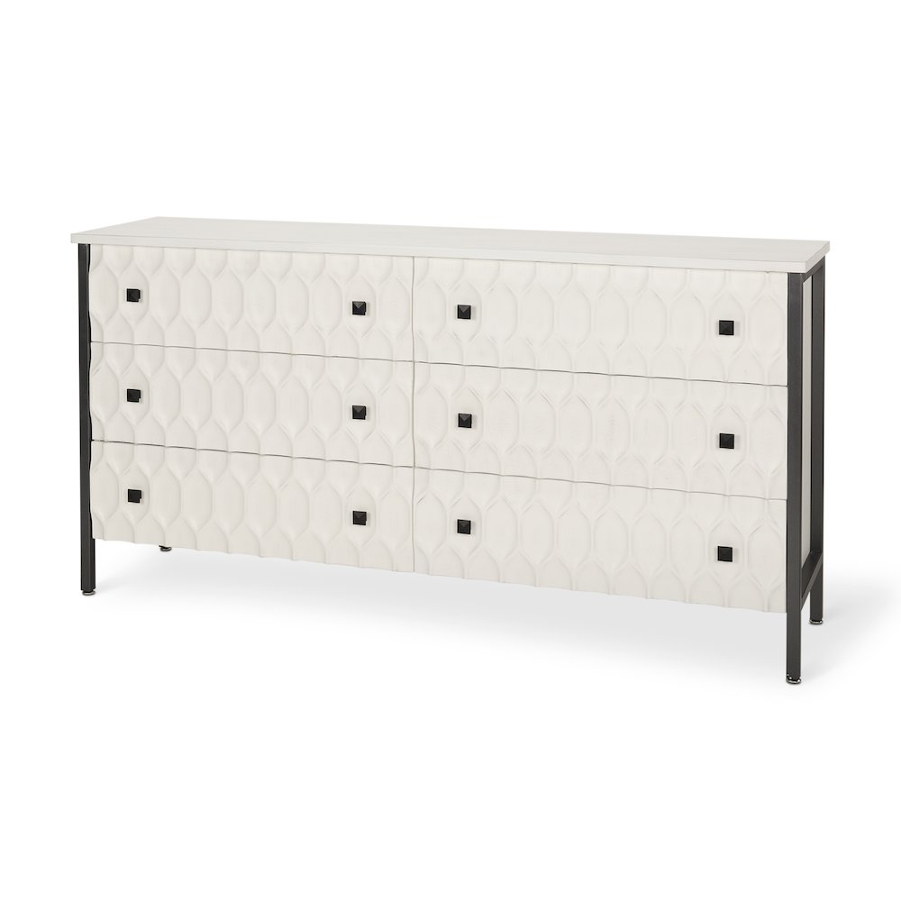 Savannah White Fir Veneer w/ Gray Metal 6-Drawer Sideboard. Picture 1