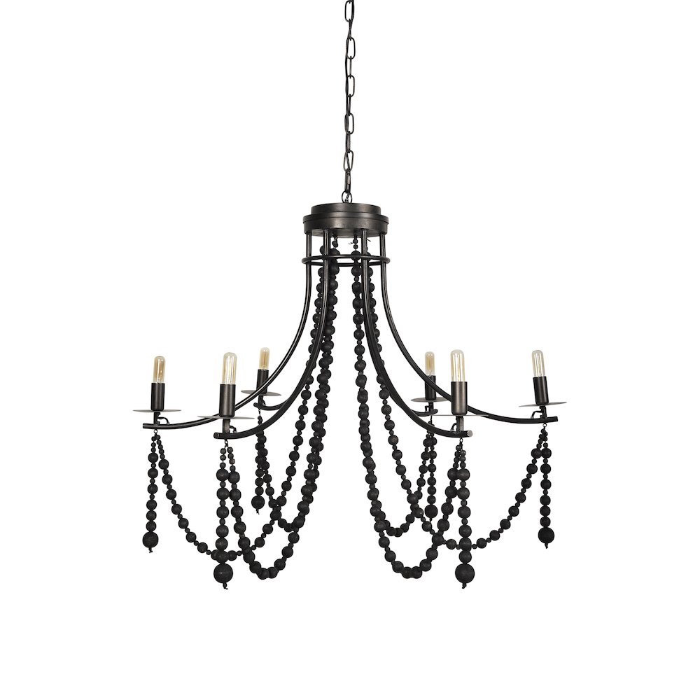 Selma Black Wood Bead and Metal Chandelier. Picture 1