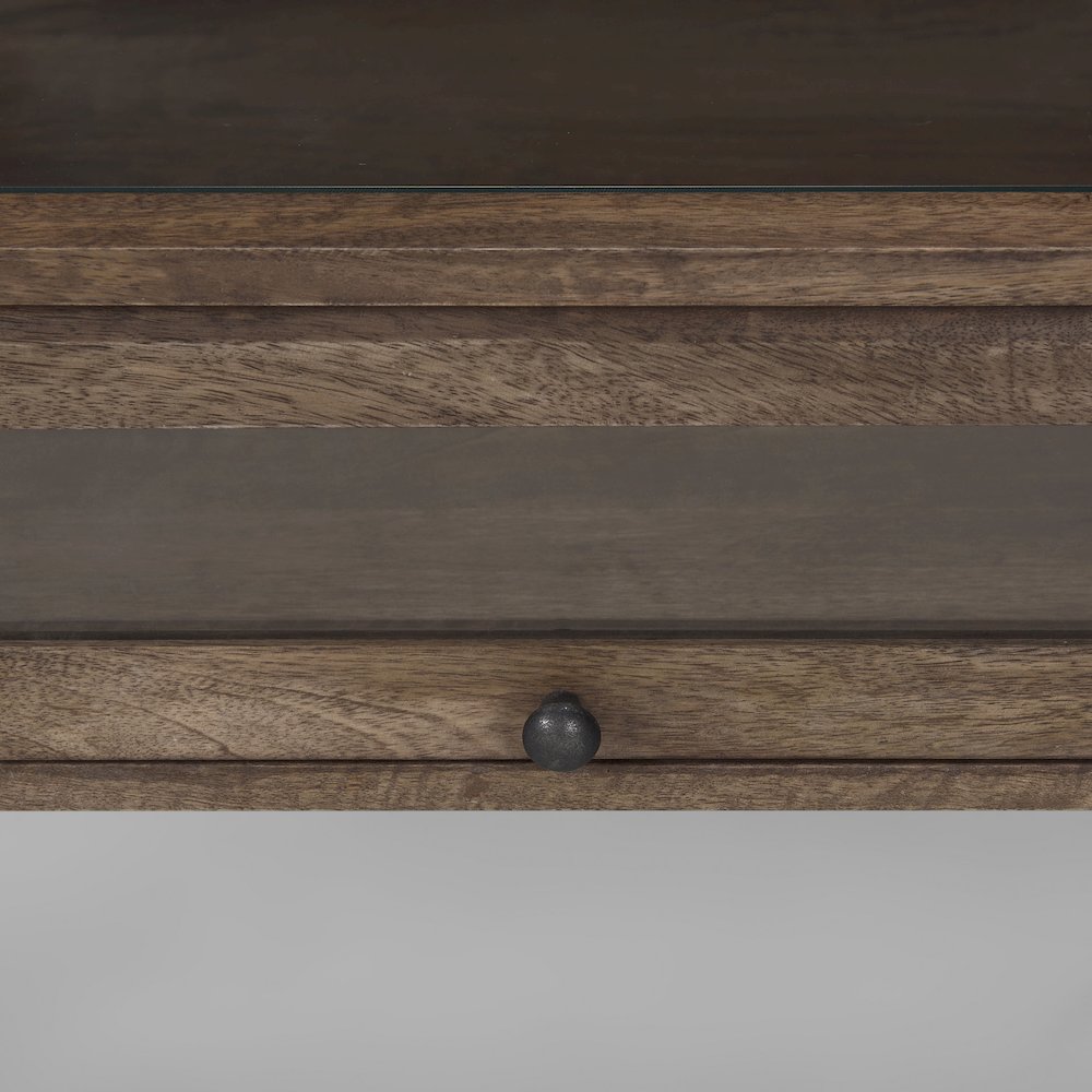 Rectangular Glass-Top Medium Brown Wood w/ Black Metal Base Display Coffee Table. Picture 5