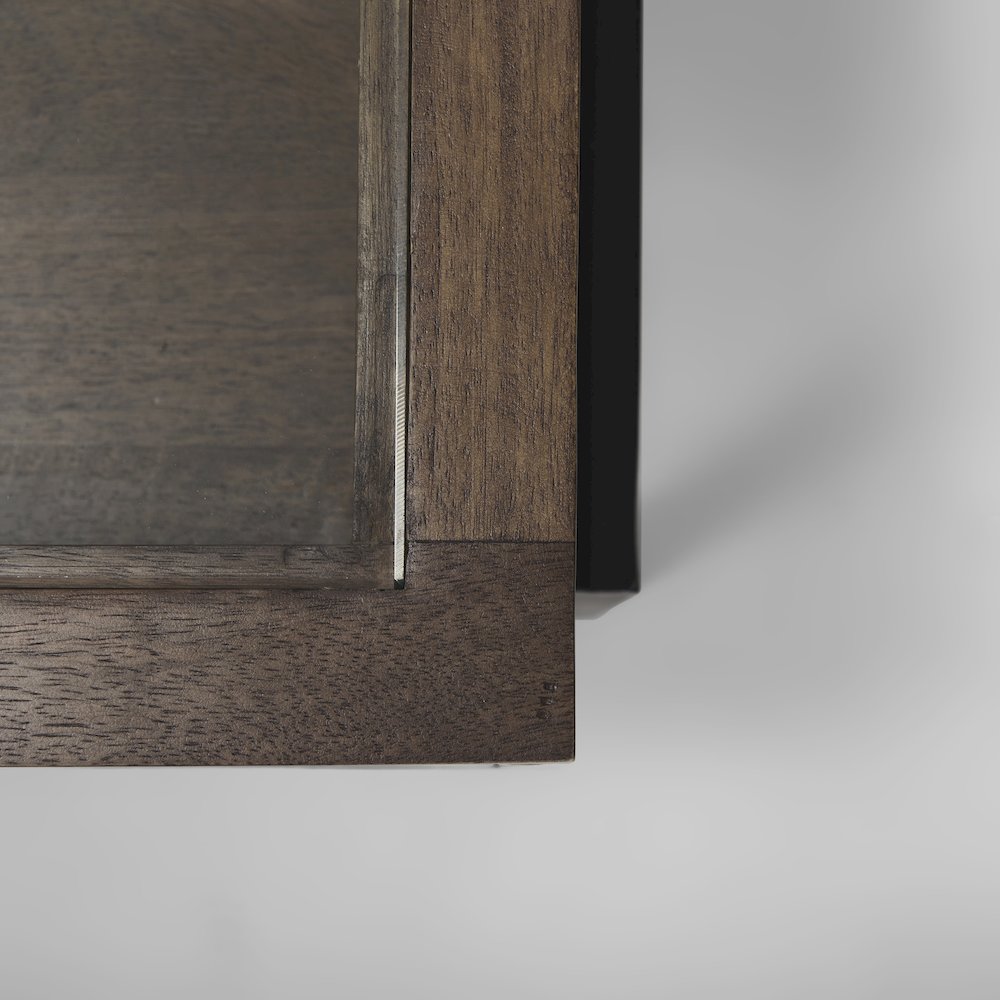 Rectangular Glass-Top Medium Brown Wood w/ Black Metal Base Display Coffee Table. Picture 8