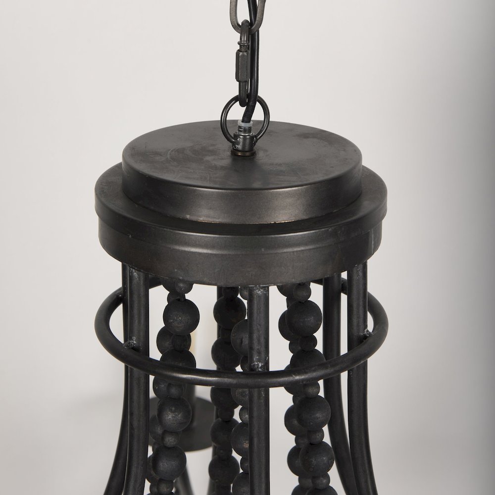 Selma Black Wood Bead and Metal Chandelier. Picture 4