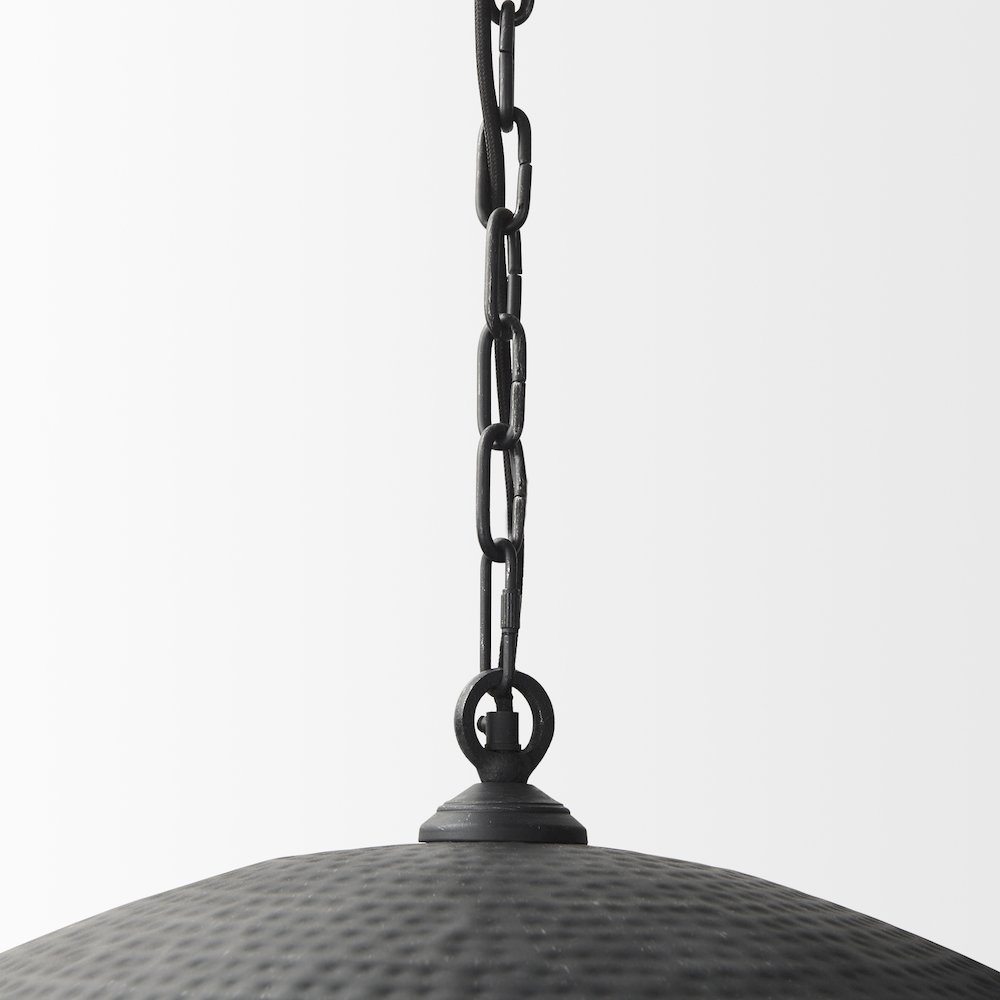 Karina 36" Round Matte Black Hammered Metal Dome Pendant Light. Picture 4