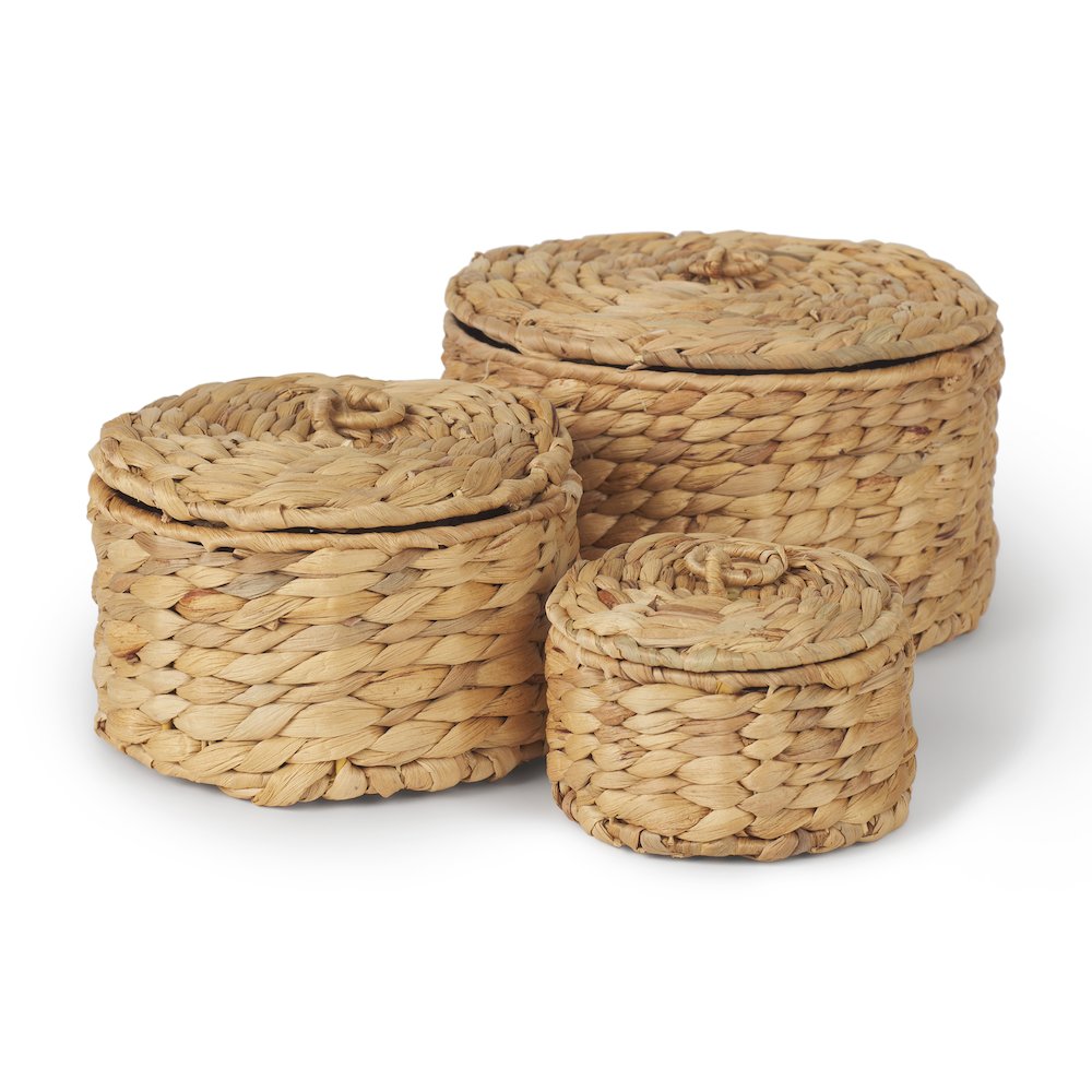 Kea Set of 3 Nesting Water Hyacinth Boxes with Lids. Picture 1