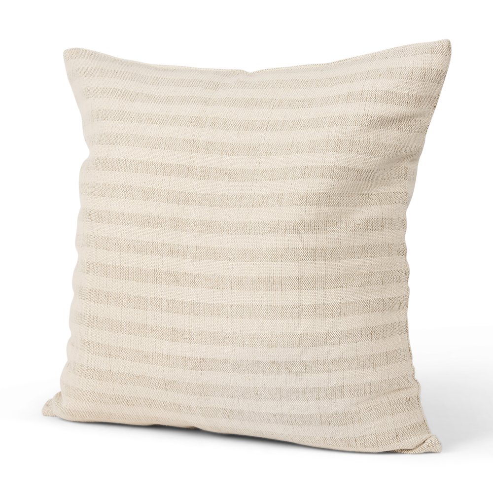 Jace Cream w/ Beige Stripe Linen-Cotton Square Decorative Pillow Cover. Picture 1