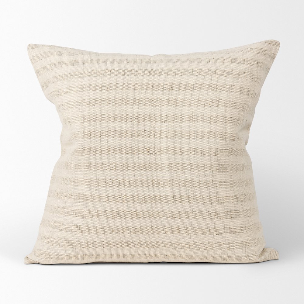 Jace Cream w/ Beige Stripe Linen-Cotton Square Decorative Pillow Cover. Picture 4