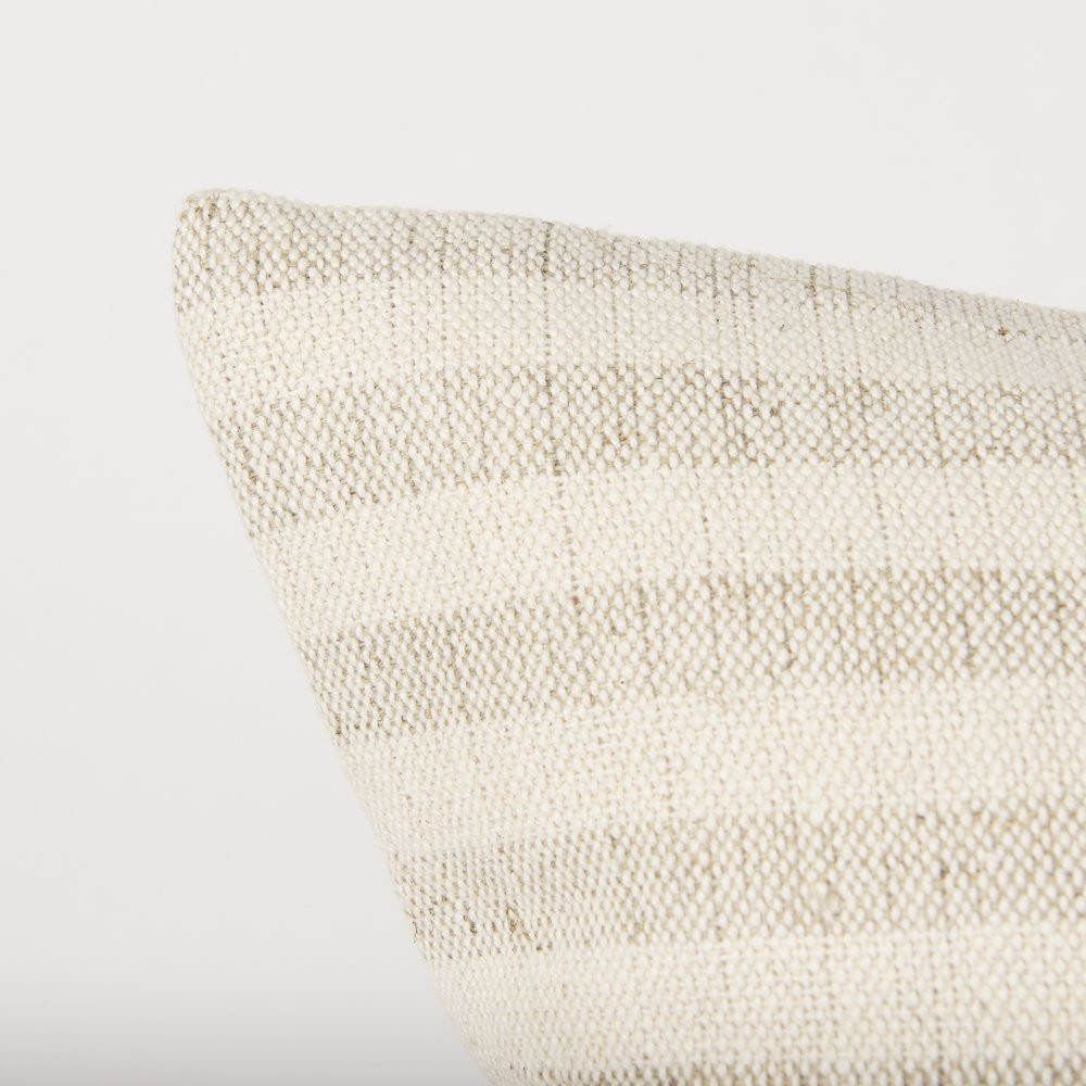 Jace Cream w/ Beige Stripe Linen-Cotton Square Decorative Pillow Cover. Picture 5
