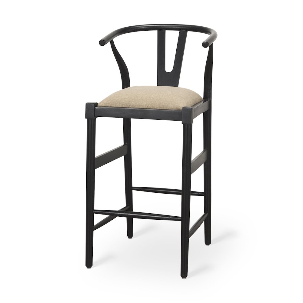 Trixie Black Wood Frame w/ Gray Upholstered Seat Bar Stool. Picture 1