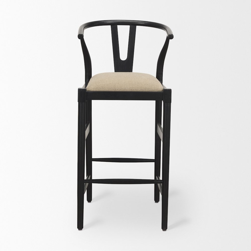 Trixie Black Wood Frame w/ Gray Upholstered Seat Bar Stool. Picture 2