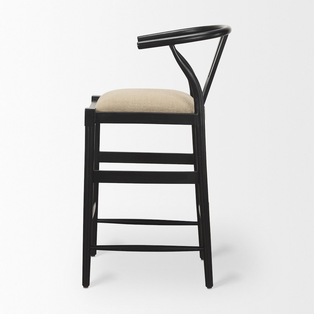 Trixie Black Wood Frame w/ Gray Upholstered Seat Bar Stool. Picture 3