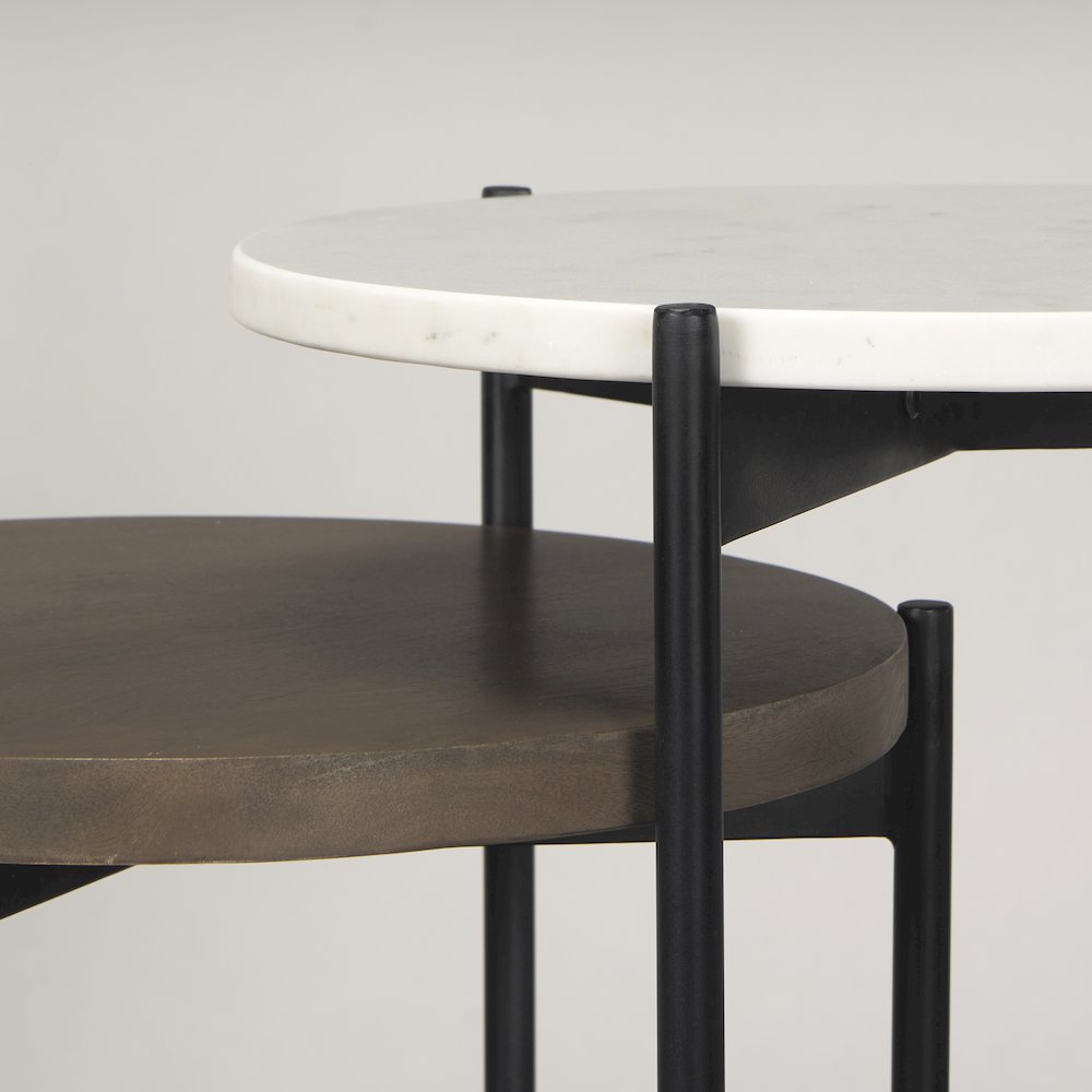 Larkin Marble & Dark Brown Wood Tabletop Nesting End/Side Tables. Picture 5