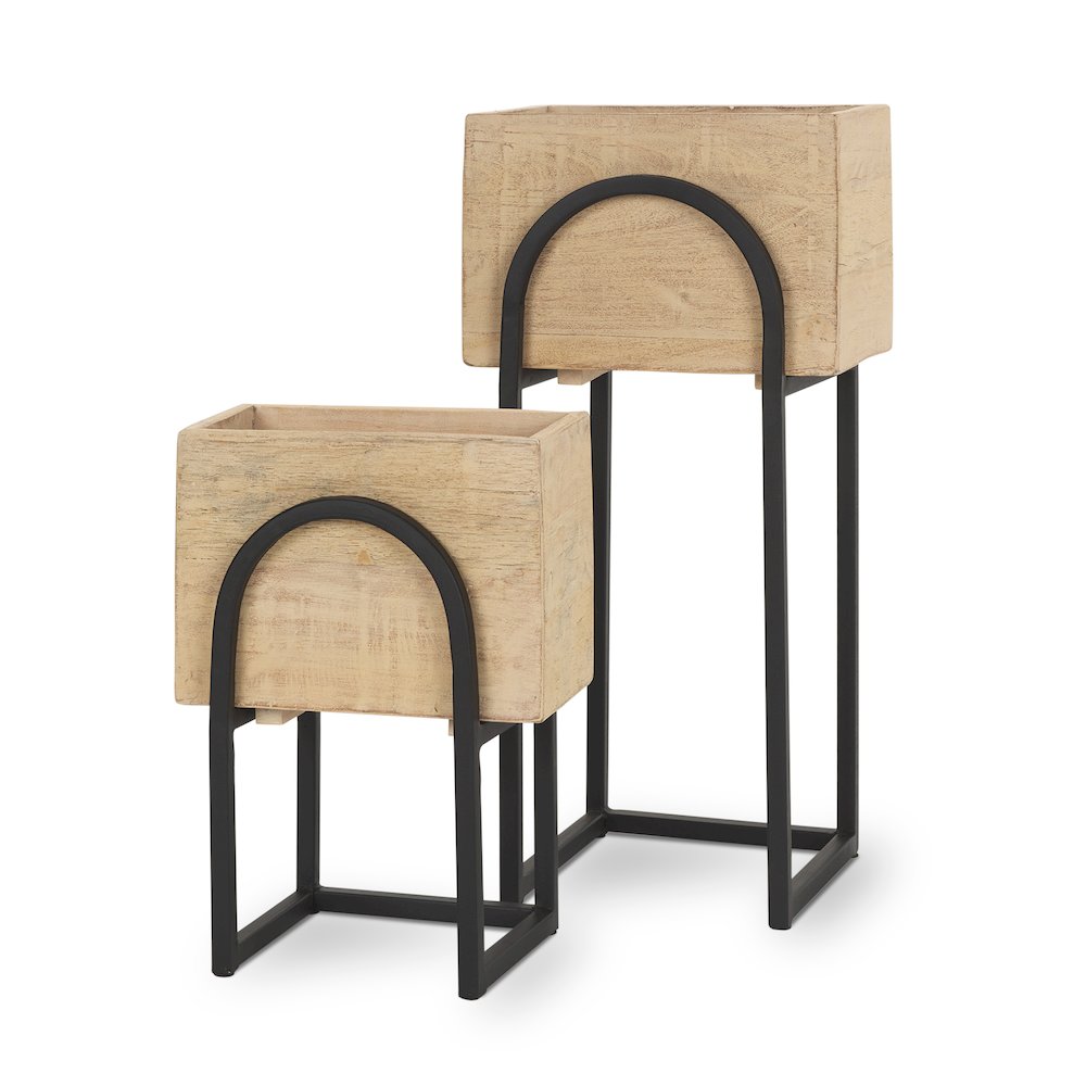 Jadine Set of 2  Beige Wood w/ Black Metal Arch Frames. Picture 1