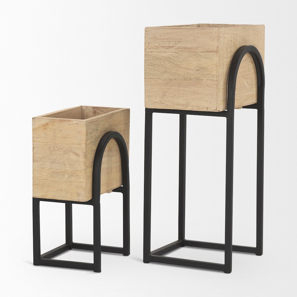 Jadine Set of 2  Beige Wood w/ Black Metal Arch Frames. Picture 4