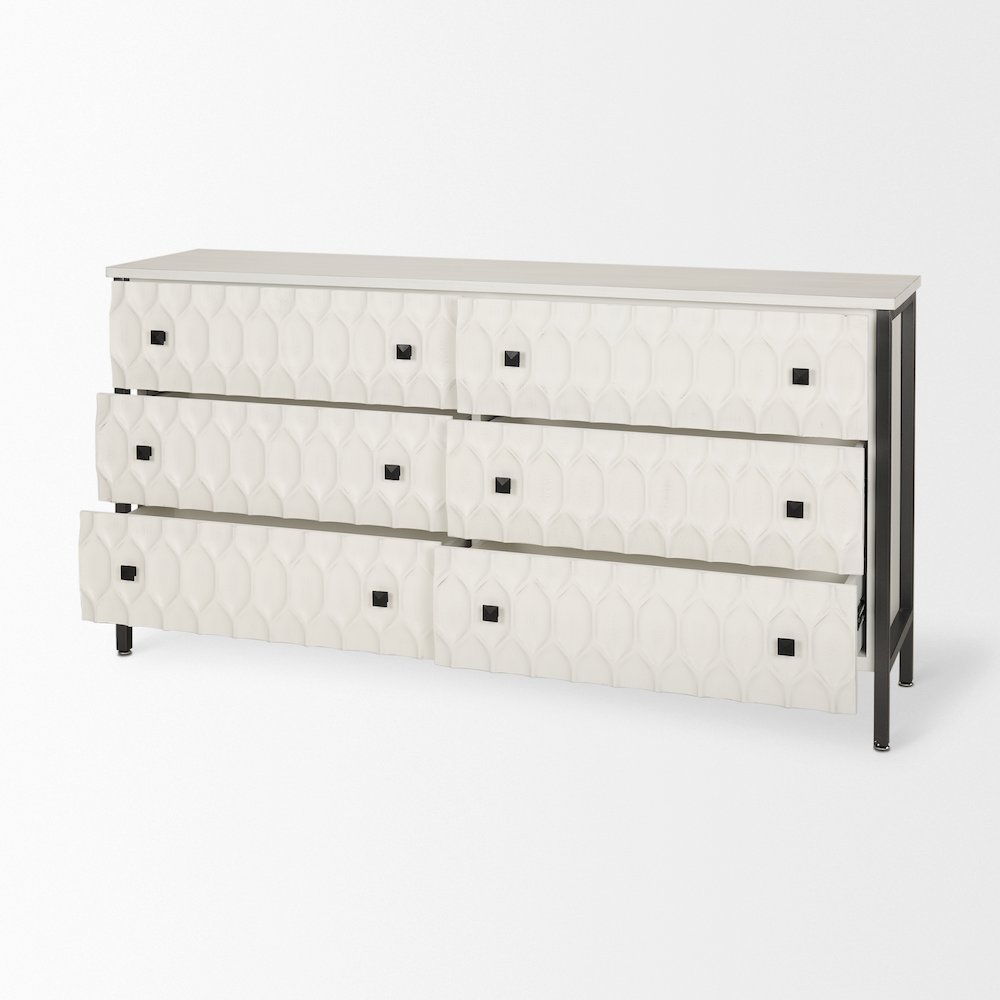 Savannah White Fir Veneer w/ Gray Metal 6-Drawer Sideboard. Picture 5