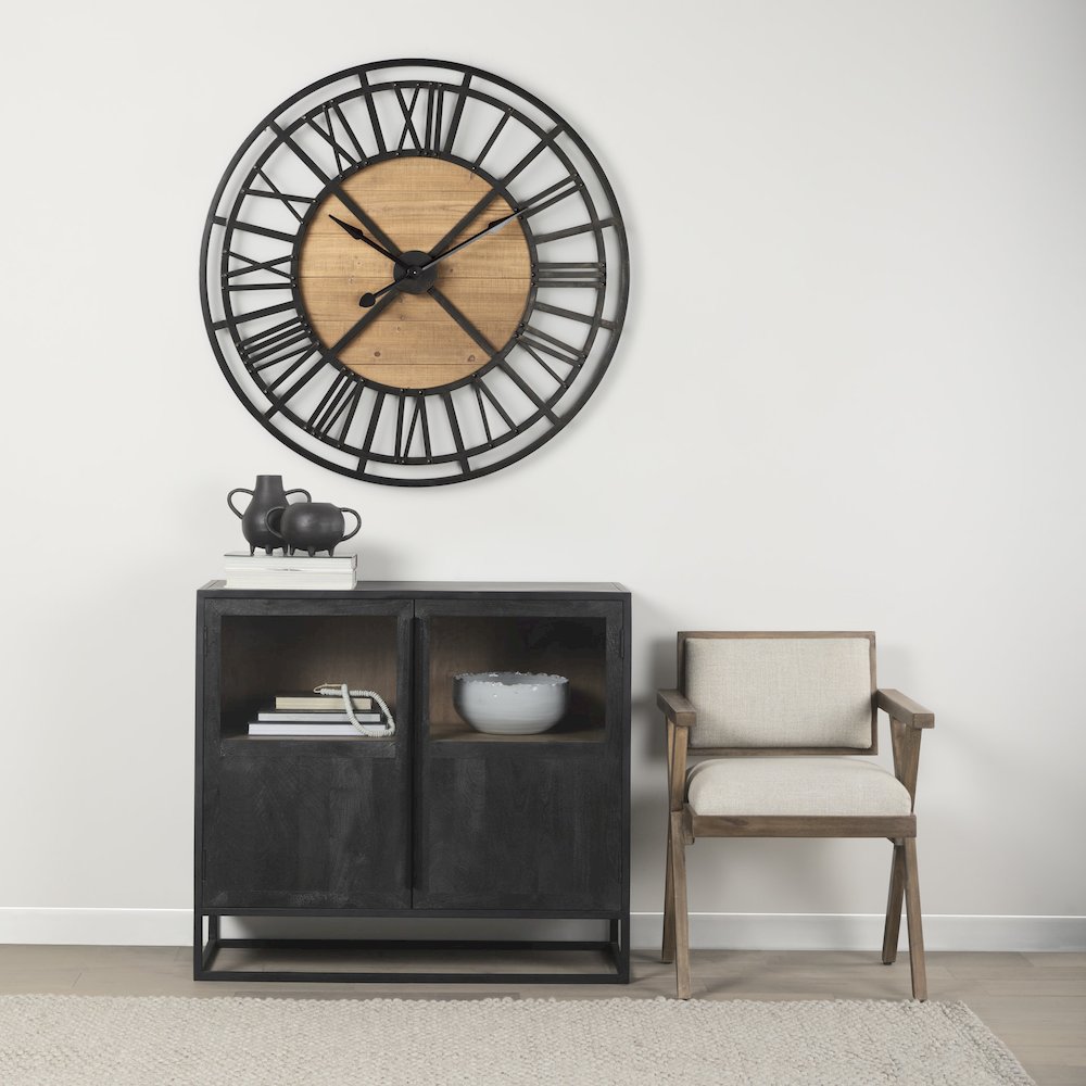Lewiston 42.1L x 2.6W x 42.1H Black Iron W/Wood Round Wall Clock. Picture 8