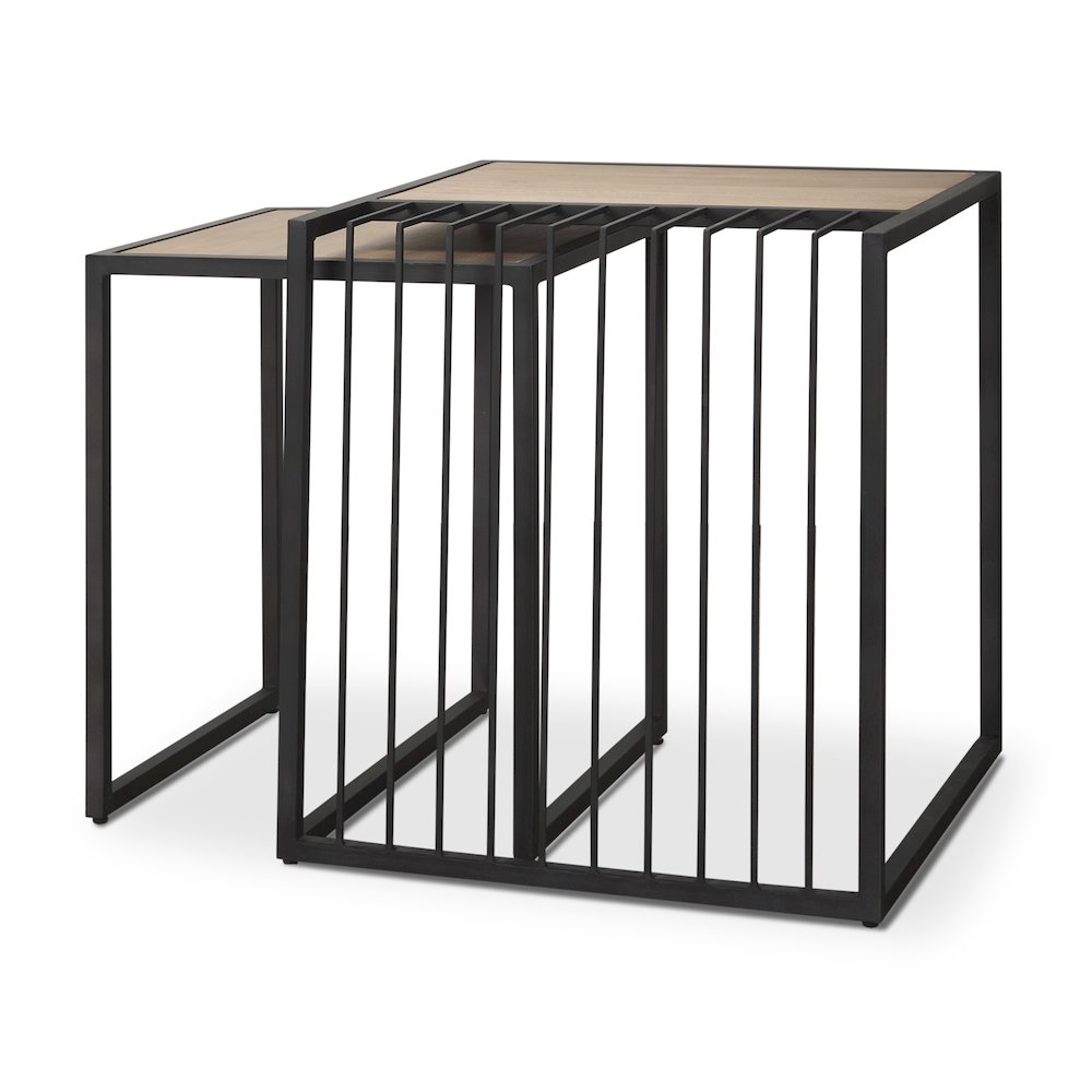 Miles Black Metal w/ Light Wood Nesting End/Side Table. Picture 1