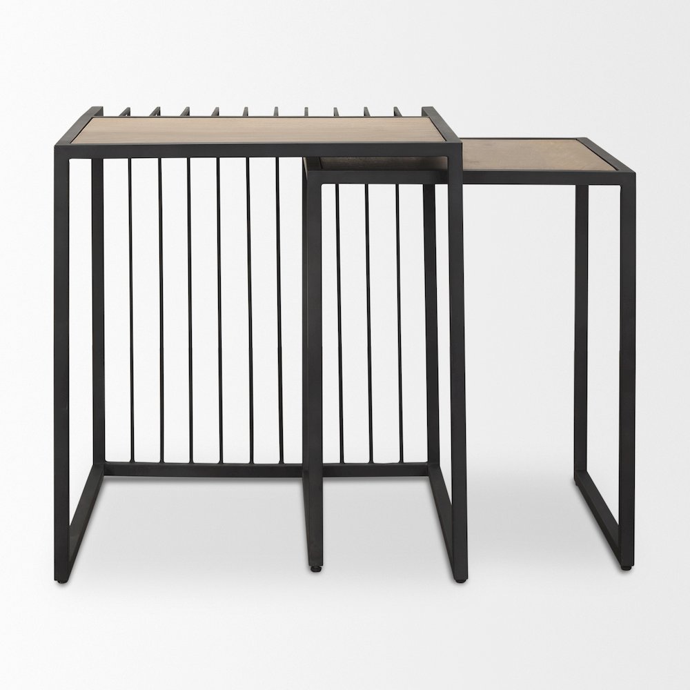 Miles Black Metal w/ Light Wood Nesting End/Side Table. Picture 3
