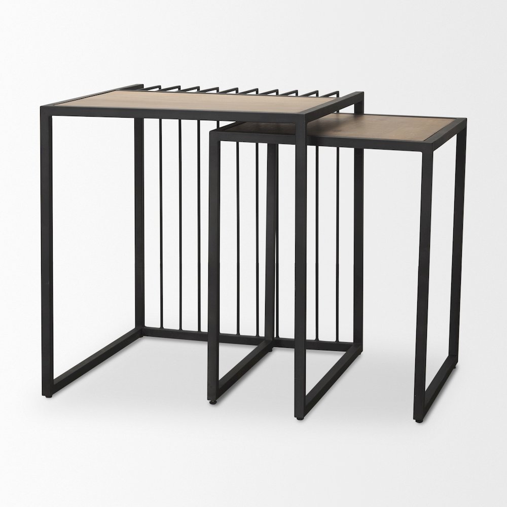 Miles Black Metal w/ Light Wood Nesting End/Side Table. Picture 4