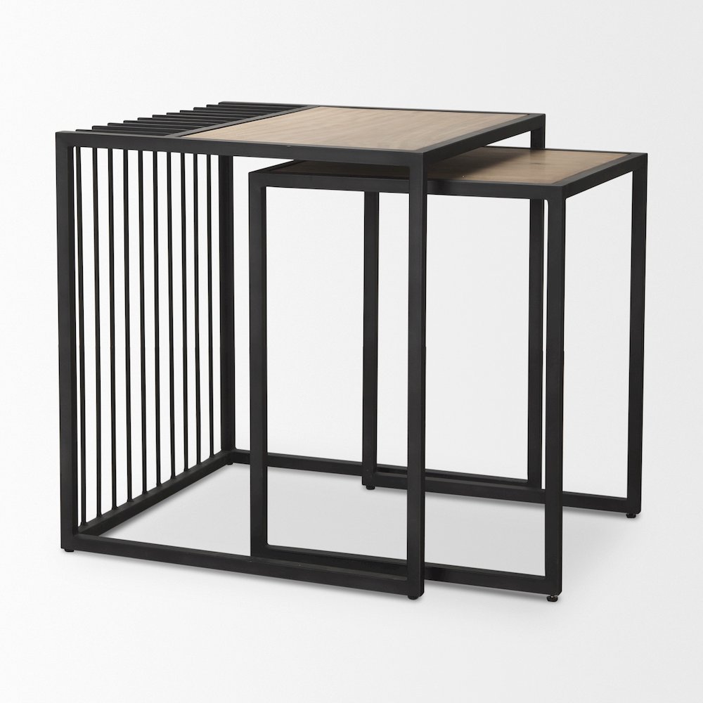 Miles Black Metal w/ Light Wood Nesting End/Side Table. Picture 5