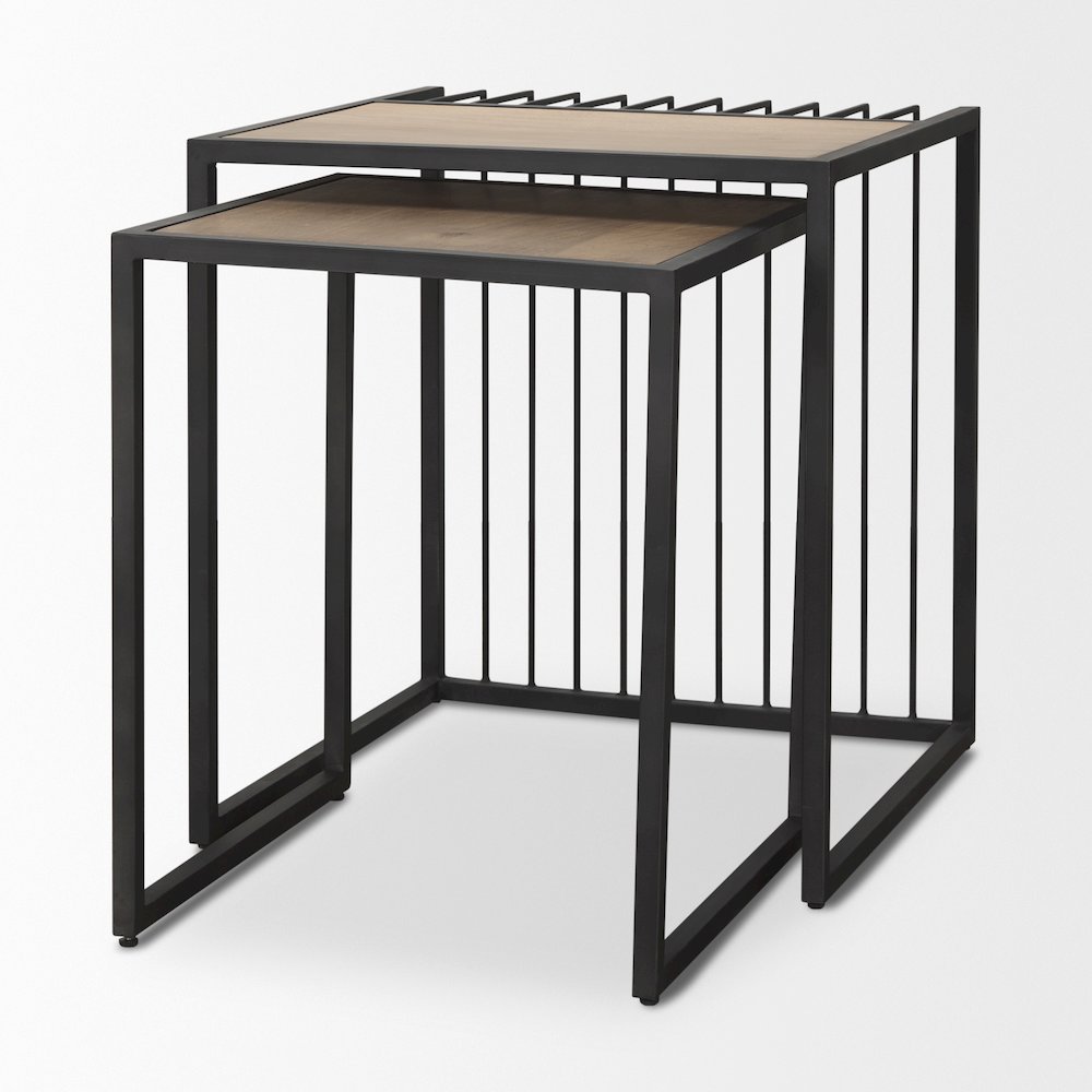 Miles Black Metal w/ Light Wood Nesting End/Side Table. Picture 6