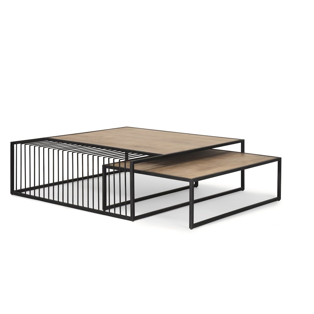 Miles Black Metal w/ Light Wood Nesting Coffee Table. Picture 1