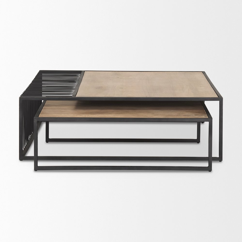 Miles Black Metal w/ Light Wood Nesting Coffee Table. Picture 2