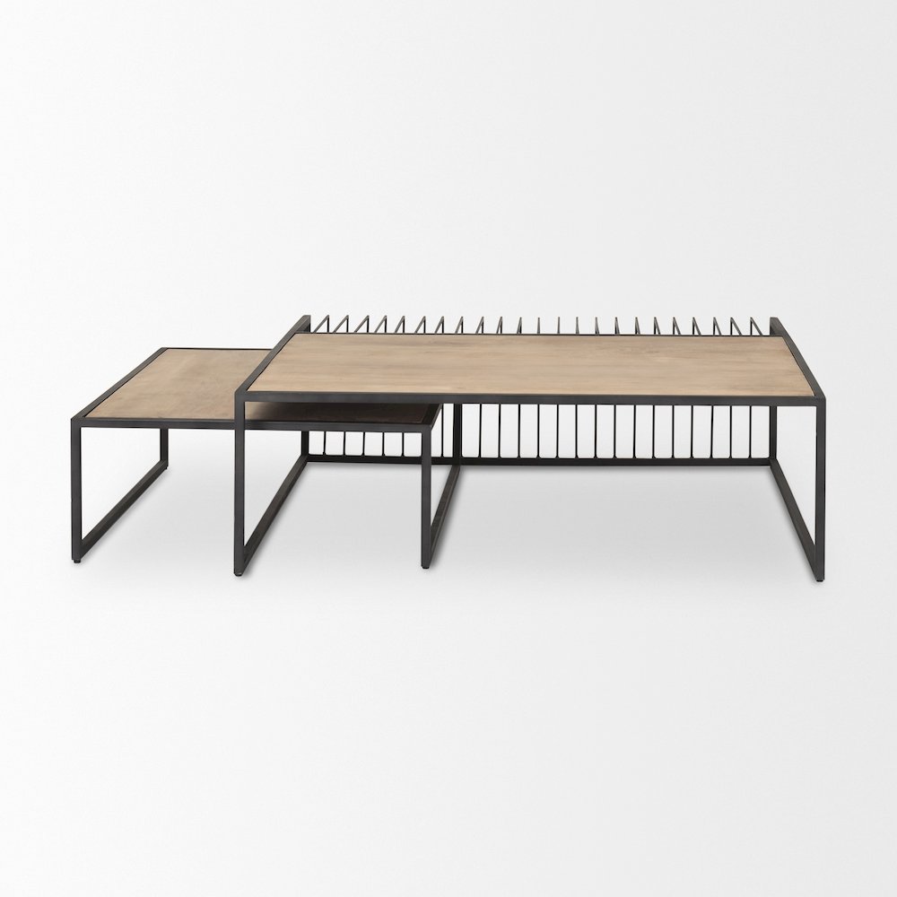 Miles Black Metal w/ Light Wood Nesting Coffee Table. Picture 3