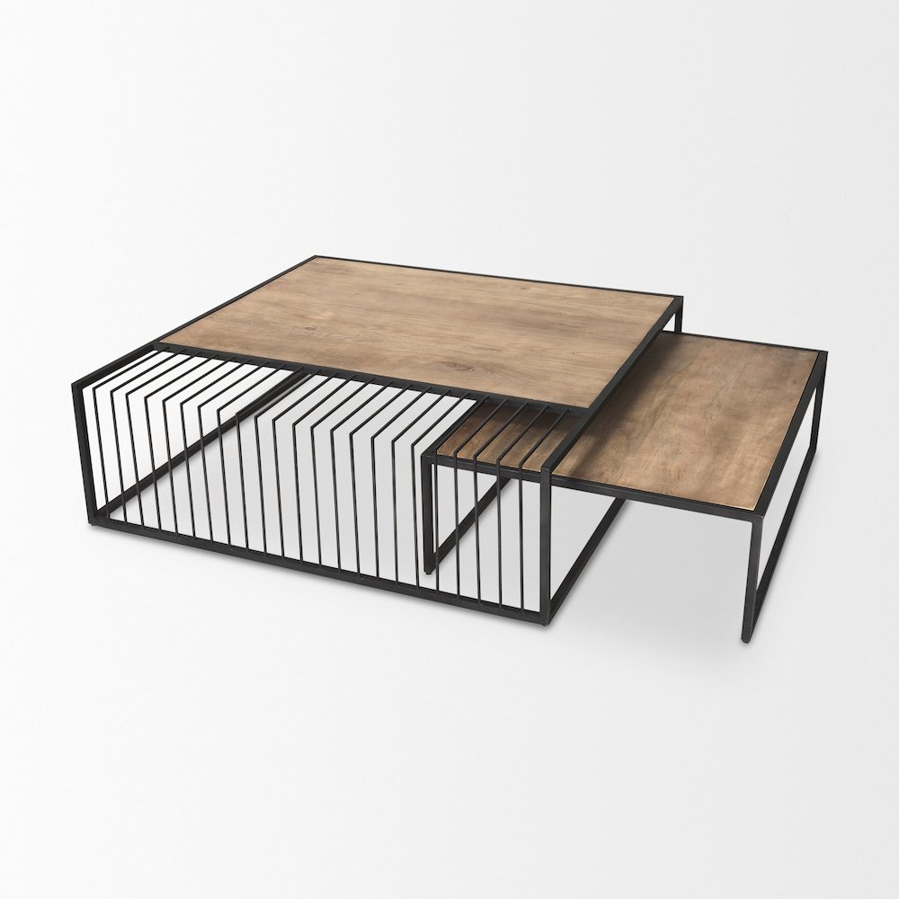 Miles Black Metal w/ Light Wood Nesting Coffee Table. Picture 5