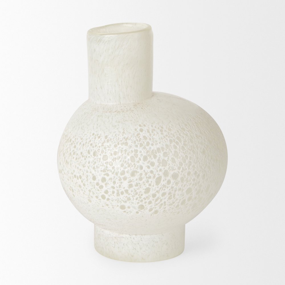 Heket Short White Glass Vase. Picture 3