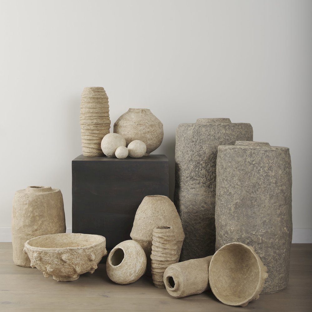 Rundal Large Beige Paper Mache Vase. Picture 7