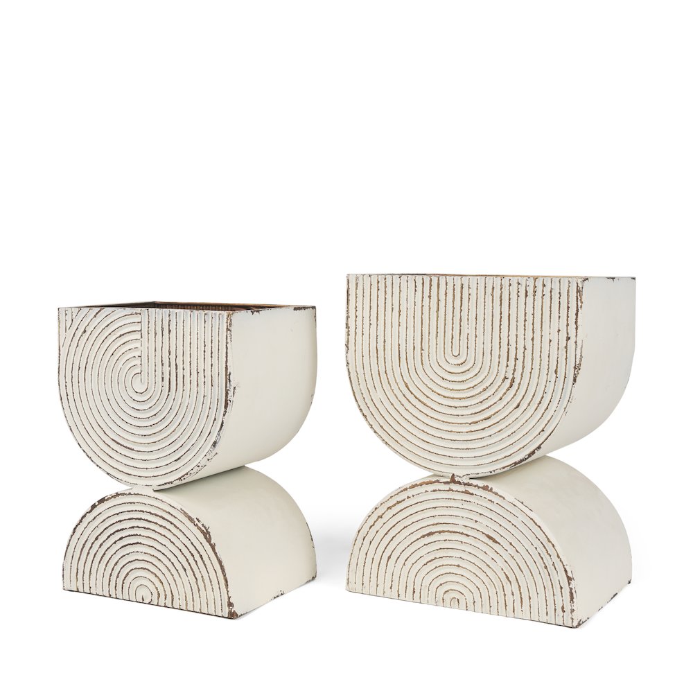 Medina Off White w/ Gold Antiquing Tall Metal Planters (Set of 2). Picture 1
