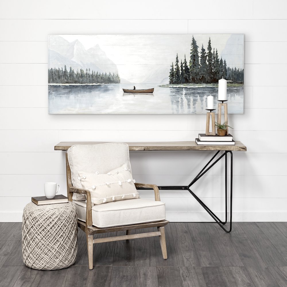 Solitude 72x30 Canoe on the Lake Original Hand Painted on Wood Oil Painting. Picture 3