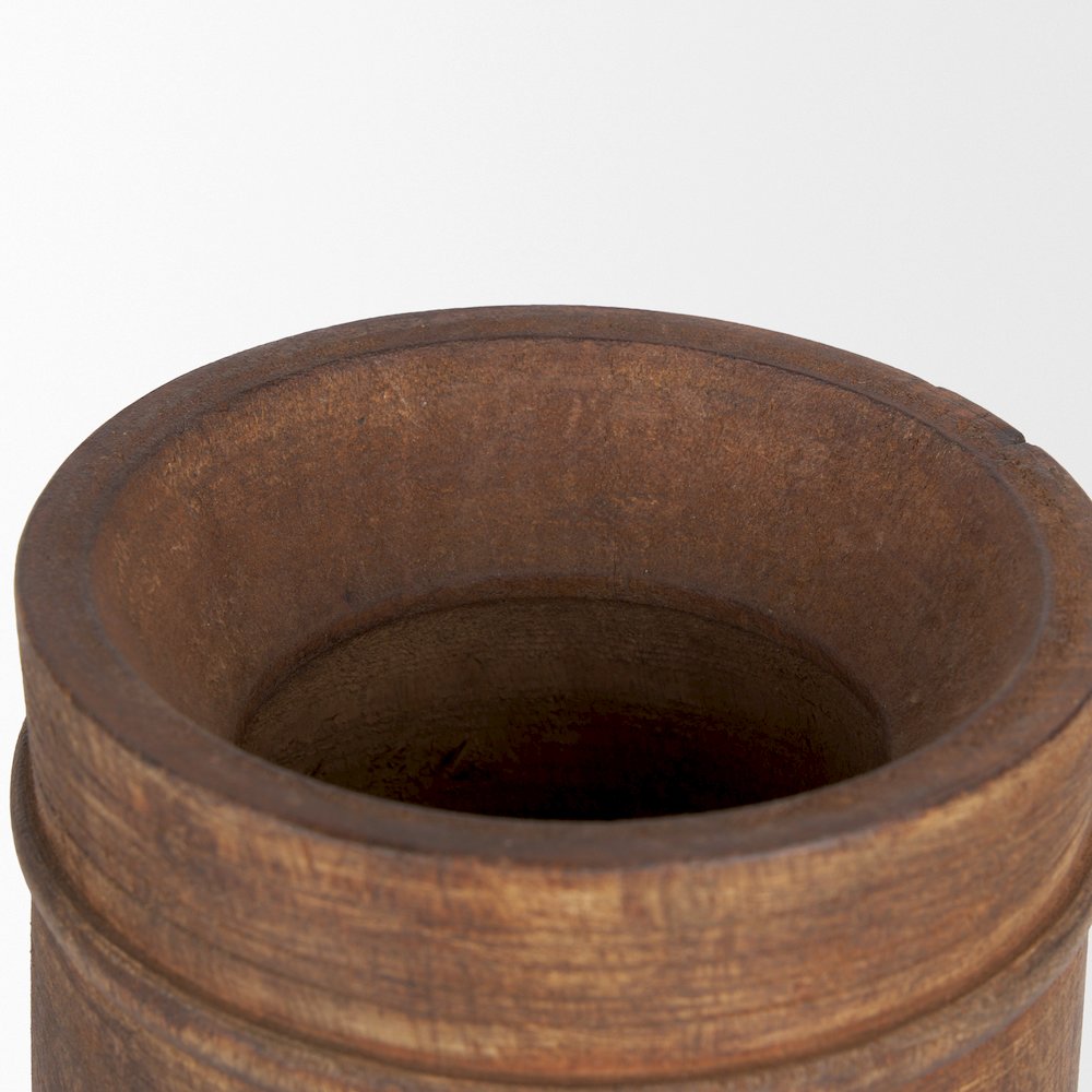 Porta Large Medium Brown Reclaimed Wooden Pot. Picture 2