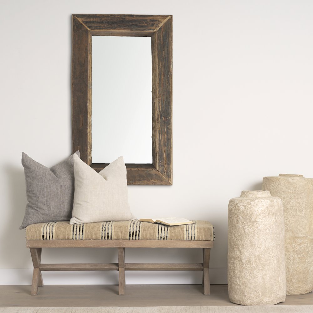 Gerome 28 x 48 Brown Wood Frame Rectangular Wall Mirror. Picture 6